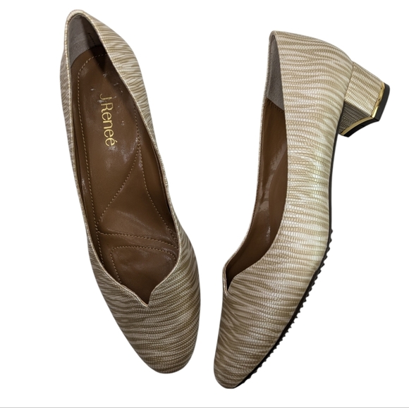 NWOB J Renee Reptile Embossed Metallic Tan Cream Comfort Low Heel Pumps Size 10 - Picture 3 of 10